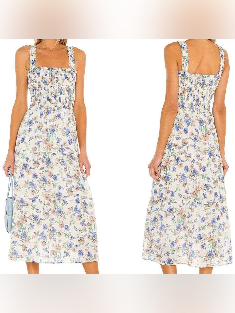 Heartloom Ronnie Dress in Bellflower Revolve A Line Floral Smocked Cream Blue XS